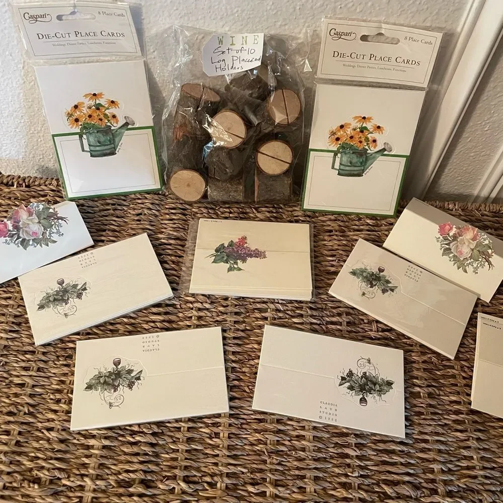 Pine Wood Place Setting Holders Caspari & Claudia Laub 1988 Die Cut Place Cards